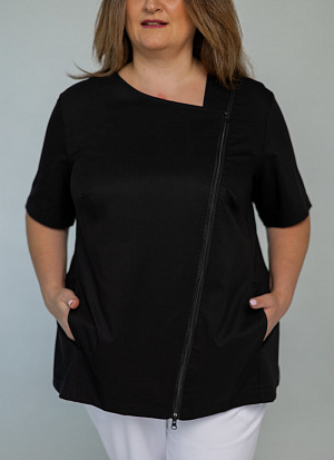 Блуза на молнии PLUS SIZE, черная  в Тюмени