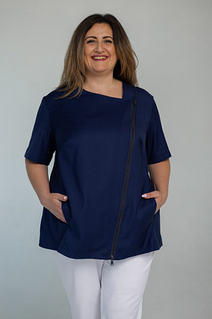 Блуза на молнии PLUS SIZE, синяя  в Тюмени
