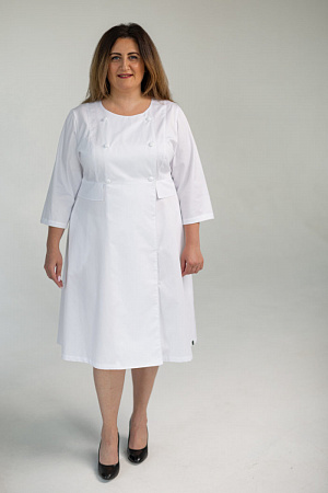 Халат двубортный на пуговицах Вероника PLUS SIZE, белый  в Тюмени