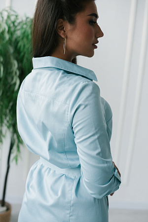 Халат женский на кнопках, Cotton Premium, с длинным рукавом, голубой