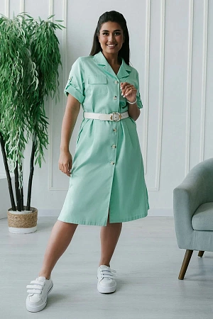 Халат женский на пуговицах, Cotton Premium, рукав на 3/4, бирюзовый