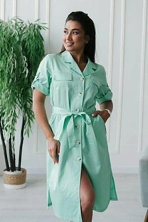 Халат женский на пуговицах, Cotton Premium, рукав на 3/4, бирюзовый